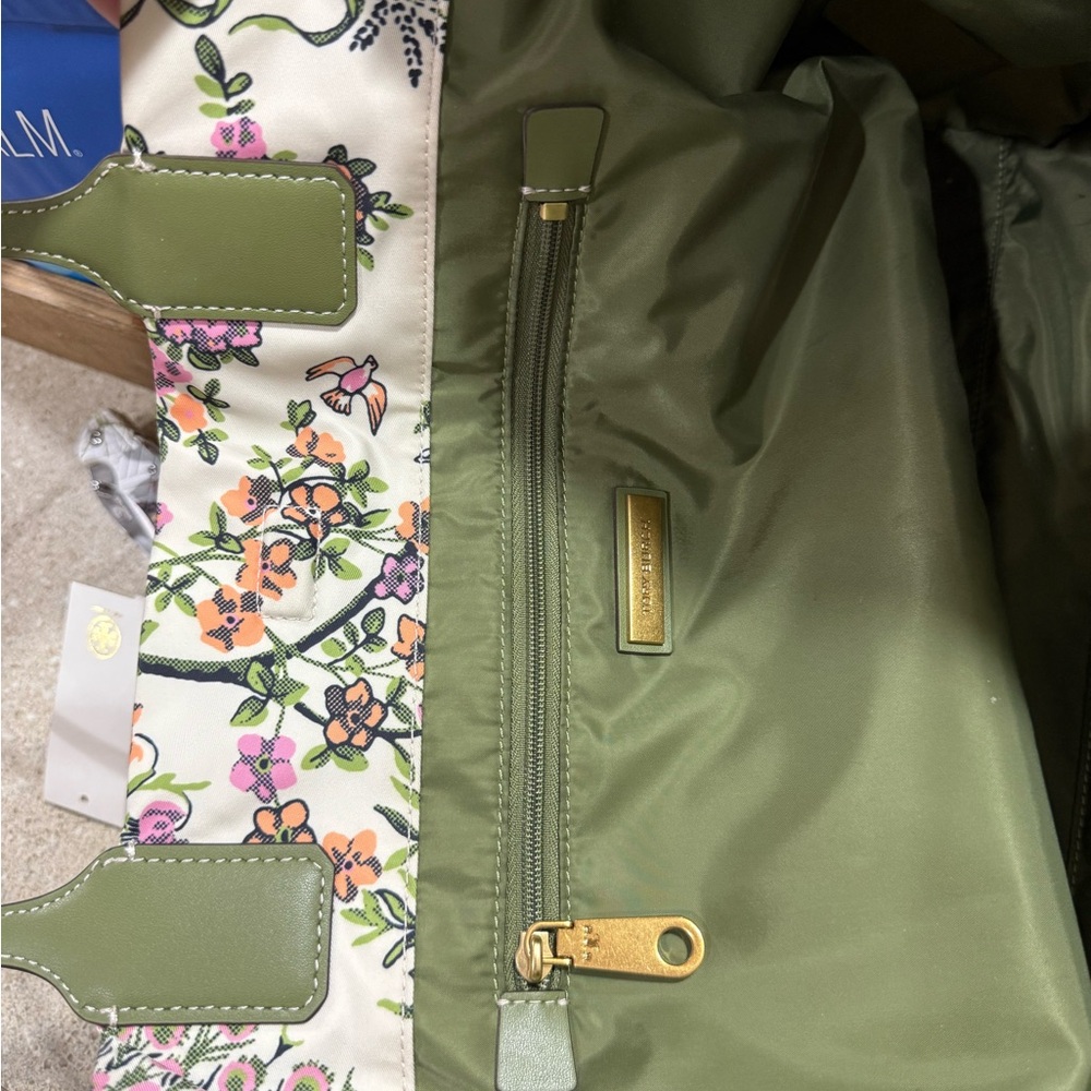 Tory Burch Ella Green and Cream Floral Tote - Picture 6 of 8